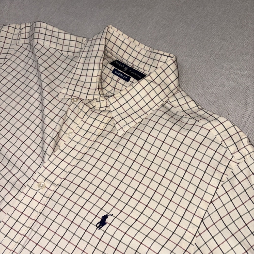 Ralph Lauren Shirt Mens Large Beige Red Green Check Button Down Oxford Pony‎